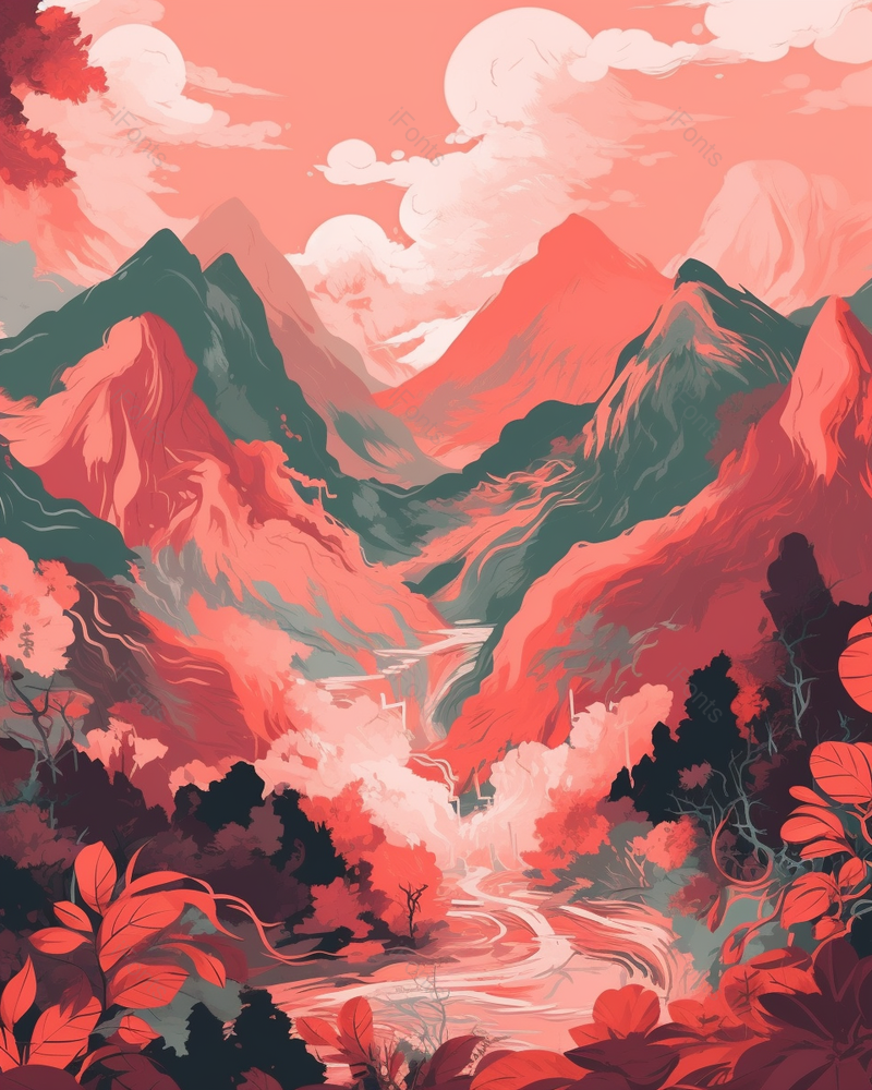 红色山林风景插画,插画/手绘图,插画/手绘图库,插画/手绘图下载,插画/手绘